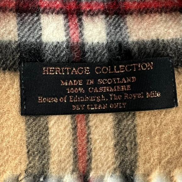 Heritage Collection Soft Cashmere Scarf With Fringe Brown Plaid 62" x 10" - Picture 5 of 7